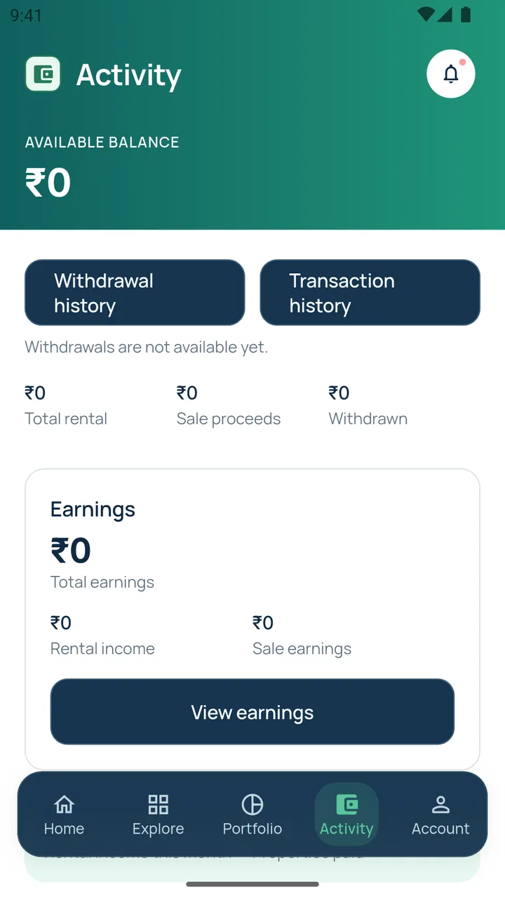 CoHold app Activity screen