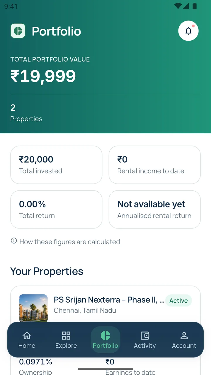 CoHold app Portfolio screen
