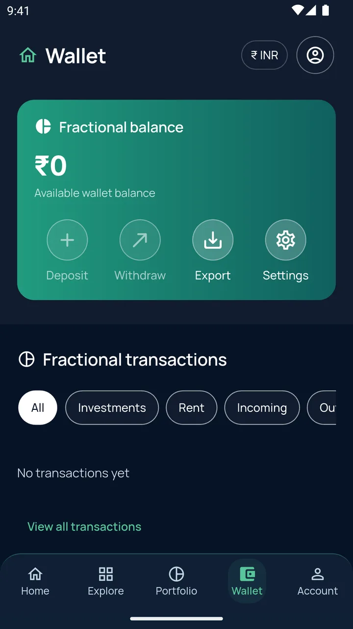 CoHold app Wallet screen